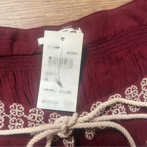 NEW Tularosa Top Maroon Red Embroidered Benny Boho Peasant Top Medium - Picture 7 of 10